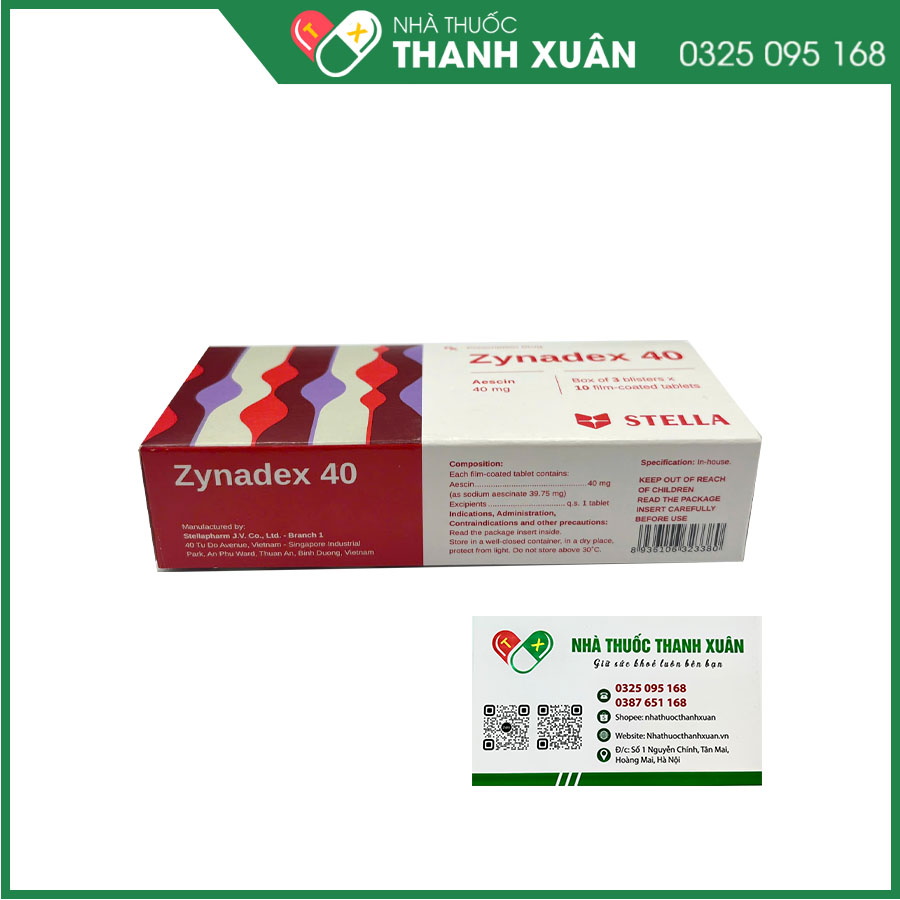 Zynadex 40 điều trị và phòng ngừa phù nề, suy giãn tĩnh mạch, trĩ, viêm tắc bạch huyết, chấn thương sau phẫu thuật